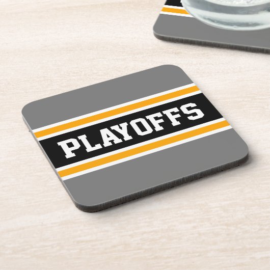PLAYOFFS Bold Grey Yellow Black Racing Stripes Getränkeuntersetzer (Linke Seite)