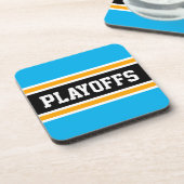 PLAYOFFS Fun Bold Sky Blue Yellow Black Stripes Getränkeuntersetzer (Linke Seite)