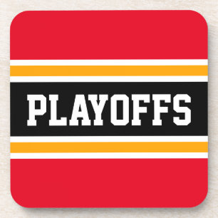 PLAYOFFS Fun Fett Bright Red Yellow Black Stripes Getränkeuntersetzer