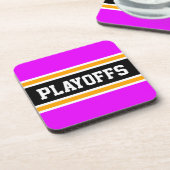 PLAYOFFS Fun Fett Hellrosa, gelbe schwarze Streife Getränkeuntersetzer (Linke Seite)
