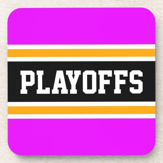 PLAYOFFS Fun Fett Hellrosa, gelbe schwarze Streife Getränkeuntersetzer (Vorderseite)