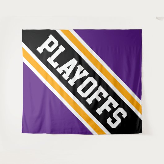 PLAYOFFS Royal Lila Yellow Black Slant Streifen Wandteppich (Vorderseite (Horizontal))