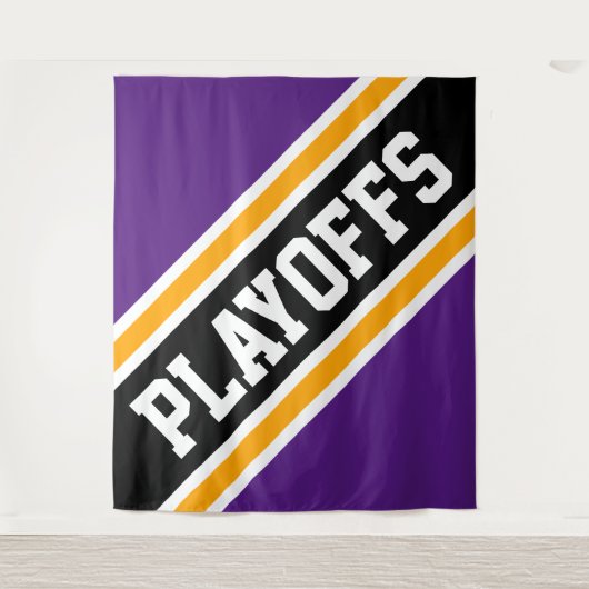 PLAYOFFS Royal Lila Yellow Black Slant Streifen Wandteppich (Vorderseite)