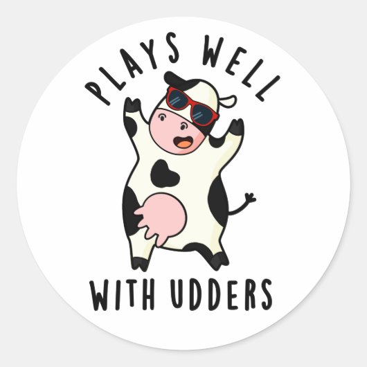 Plays gut mit Udders Funny Cow Puff Runder Aufkleber (Vorderseite)