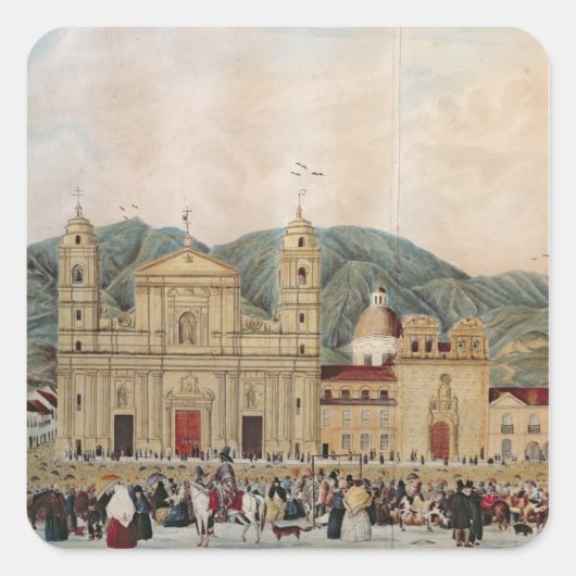 Plaza de Bolivar, Bogota, 1837 Quadratischer Aufkleber (Vorderseite)