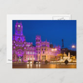 Plaza de Cibeles am Abend in Madrid Postkarte (Vorne/Hinten)
