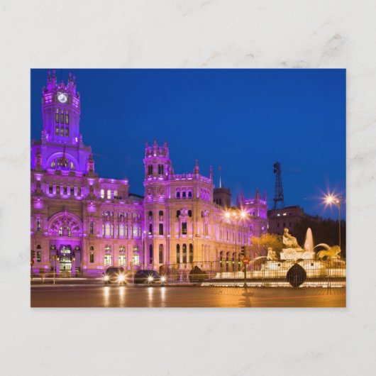 Plaza de Cibeles am Abend in Madrid Postkarte (Vorderseite)