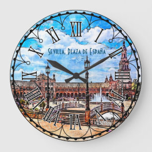 Plaza de España, Sevilla, Spanien. Große Wanduhr