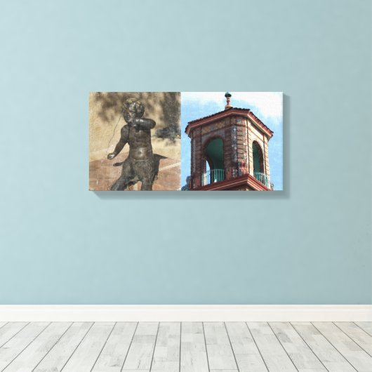 Plaza Gebäude und Brunnen Details Leinwanddruck (Insitu (Holzboden))