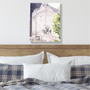 Plaza Hotel NYC Aquarell auf Leinwand Rahmen