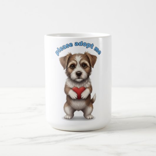 Please Adopt Me – Cute Rescue Dog Illustration wit Kaffeetasse (Mittel)