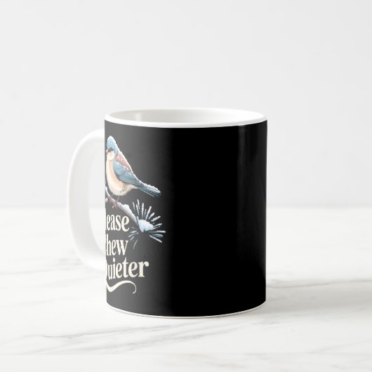 Please Chew Quieter Funny Introvert Christmas Bird Kaffeetasse (Vorderseite Links)