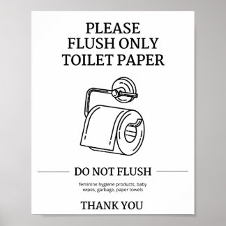 Please Flush Only Toilet Paper Instructional  Poster