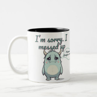 Please Forgive Me – Sad Cute Monster Apology Gift Zweifarbige Tasse