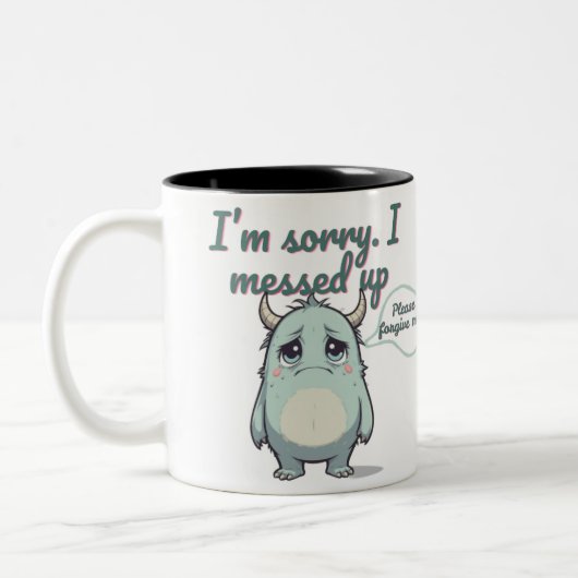 Please Forgive Me – Sad Cute Monster Apology Gift Zweifarbige Tasse (Links)