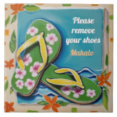 Please Remove Shoes Sign Green Hawaiian Flip Flops Fliese (Vorderseite)