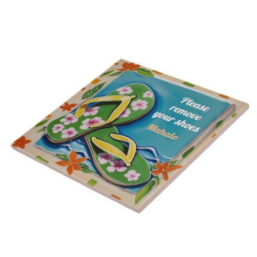 Please Remove Shoes Sign Green Hawaiian Flip Flops Fliese (Seite)