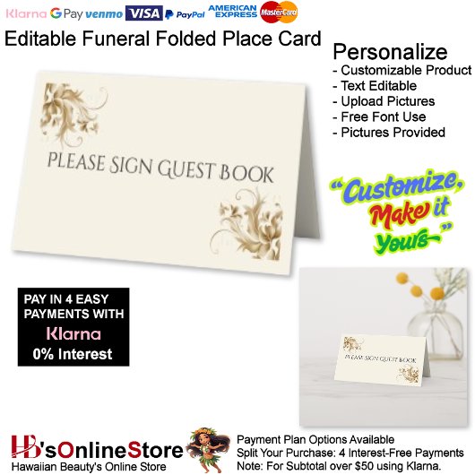 Please Sign Guest Book Memorial Funeral Folded Platzkarte