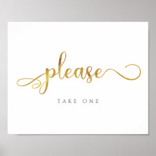 Please take one Favors Gold Trendy Wedding Sign Poster