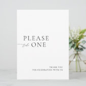 Please Take One Minimalist Wedding Favor Sign Einladung (Stehend Vorderseite)