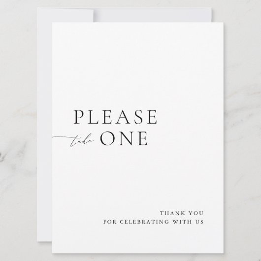 Please Take One Minimalist Wedding Favor Sign Einladung (Vorderseite)