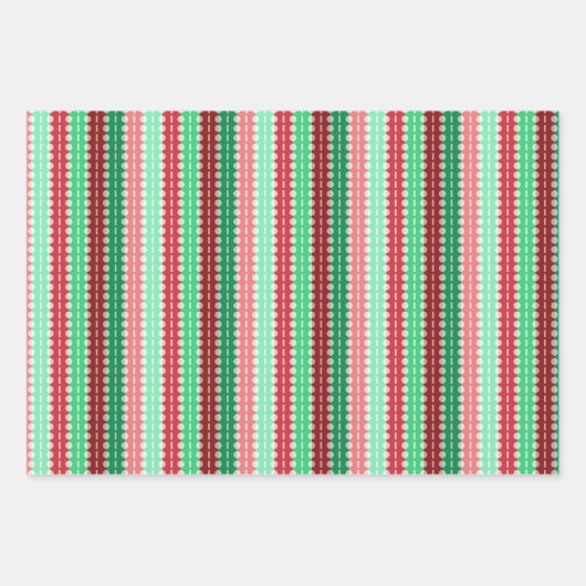 Pleerende Streifen - Weihnachten - Grünes Rotes Ro Geschenkpapier Set (Vorderseite)