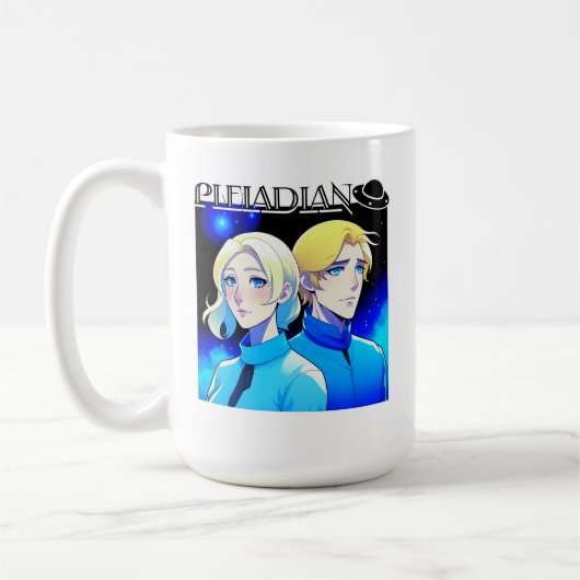 Pleiadian Alien Race und UFO Kaffeetasse (Links)