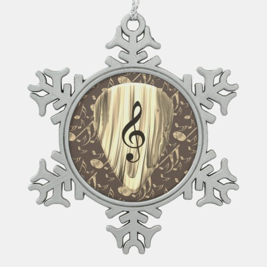 Plektrum für personalisierte Musiknote Schneeflocken Zinn-Ornament (Vorderseite)