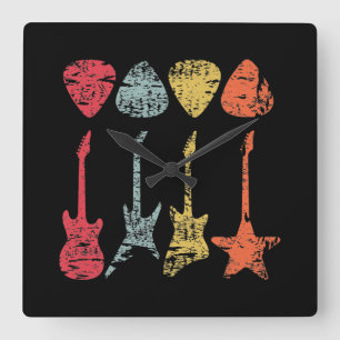 Plektrum Retro Vintag für Gitarristen Bassist Quadratische Wanduhr