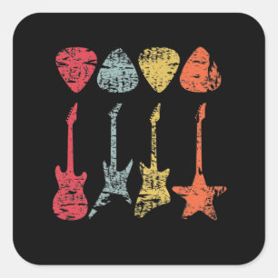 Plektrum Retro Vintag für Gitarristen Bassist Quadratischer Aufkleber
