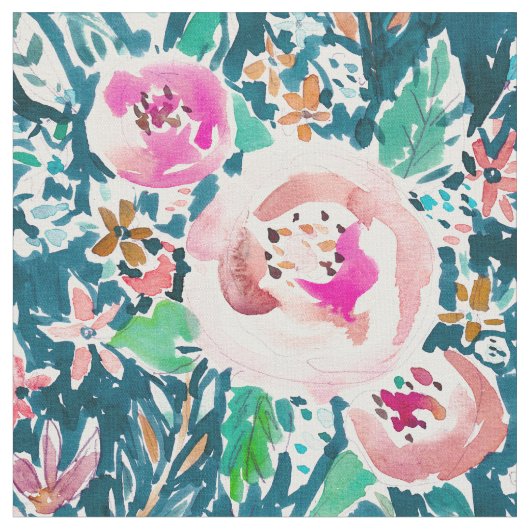 PLENITUDE buntes Boho mit BlumenAquarell Stoff (Nahaufnahme)