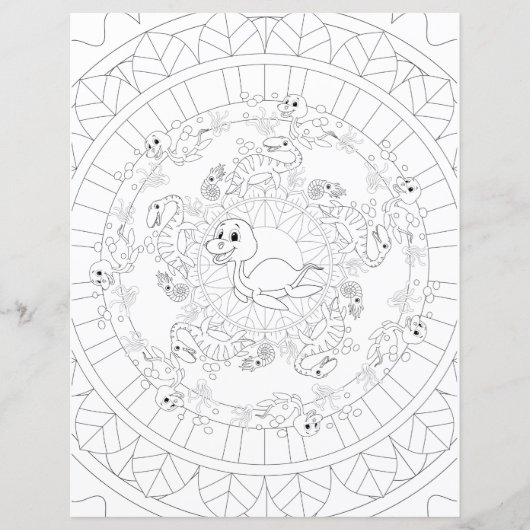 Plesiosaurus Dinosaur Mandala Kids Coloring Page (Vorderseite)