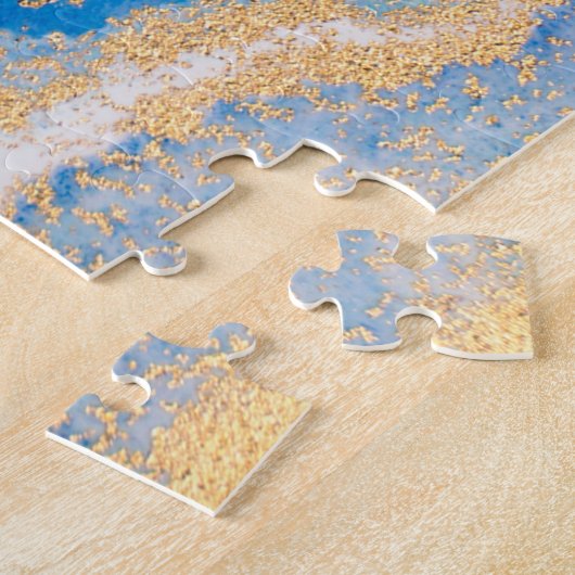 Plexiglas aus Marmor, blau mit goldfarbenem Glanz Puzzle (Seite)