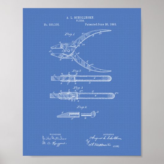 Pliers 1893 Patent Art Blueprint Poster (Vorne)