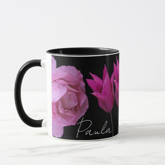 Plila Blumen Paula Name schwarz Tasse (Links)