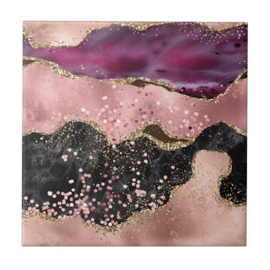 Plink Black Gold Glitzer Marble Agate Fliese (Vorderseite)