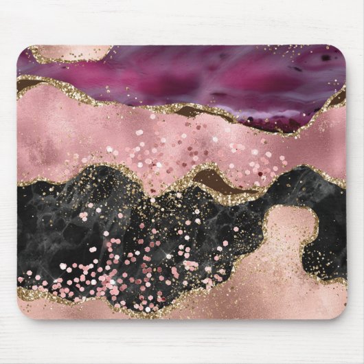 Plink Black Gold Glitzer Marble Agate Mousepad (Vorne)