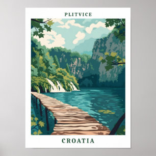 Plitvice Croatia Elegante Art Vintage Poster