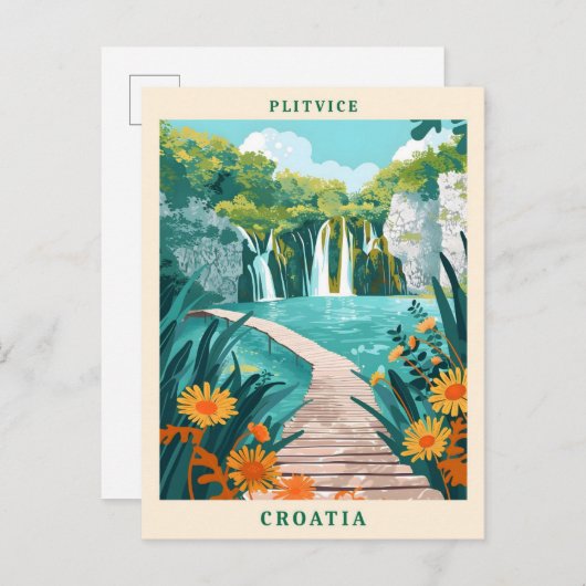 Plitvice Croatia Elegante Art Vintage Postkarte (Vorne/Hinten)