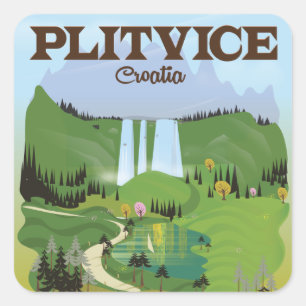 Plitvice Croatia Reiseplakat Quadratischer Aufkleber