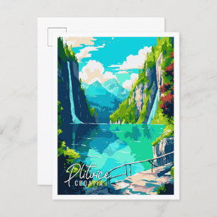 Plitvice Croatia Vintage Illustration Postkarte