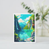 Plitvice Croatia Vintage Illustration Postkarte (Stehend Vorderseite)