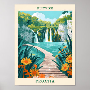 Plitvice Kroatien Elegante Kunst Vintage Reise Poster