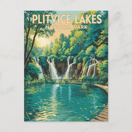 Plitvice Lakes National Park Illustration Travel Postkarte (Vorderseite)