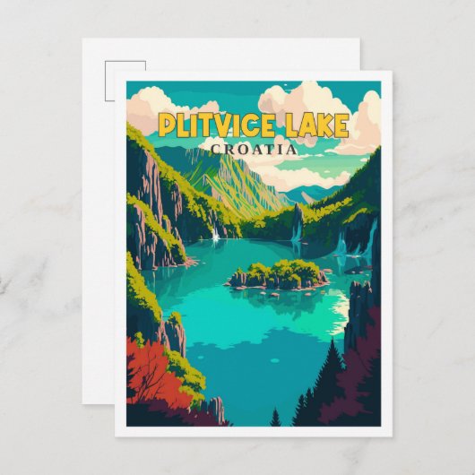 Plitvice See Croatia Vintage Illustration Postkarte (Vorne/Hinten)