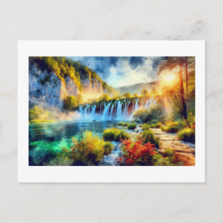 Plitvice-Wasserfall bei Sonnenuntergang,  Postkarte