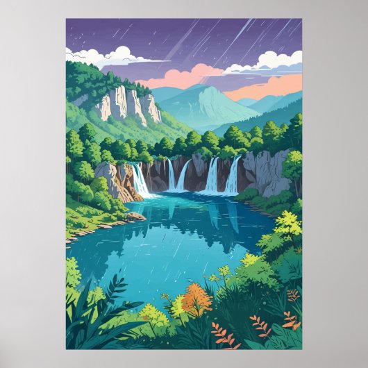 Plitvicer Seen Wasserfall Kunst Poster (Vorne)