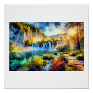 Plitvicer Wasserfälle bei Sonnenuntergang, Poster