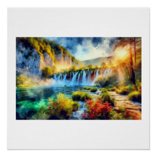 Plitvicer Wasserfälle bei Sonnenuntergang,  Poster