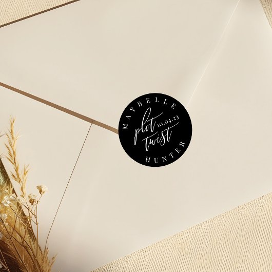 Plot Drehung Black Modern Calligraphy Save the Dat Runder Aufkleber